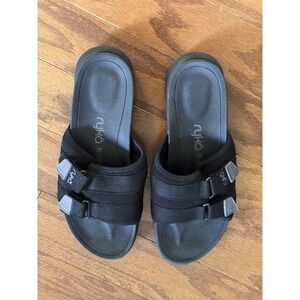 Ryka Adjustable Slide Sandals with Re-Zorb‎ Tribute Black Women's Sz 8.5
